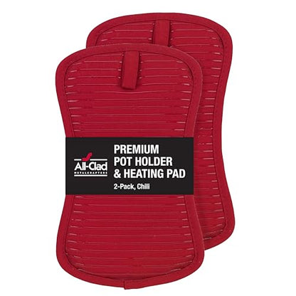 All-Clad Premium Pot Holder & Heating Pad, (2-Pack) Heat Resistant to 500 Degrees, 100% Cotton 10"x6.25" for Kitchen and Barbeque, Chili Red - color: Chili, size: 2 Pack