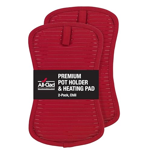 All-Clad Premium Pot Holder & Heating Pad, (2-Pack) Heat Resistant to 500 Degrees, 100% Cotton 10"x6.25" for Kitchen and Barbeque, Chili Red - color: Chili, size: 2 Pack