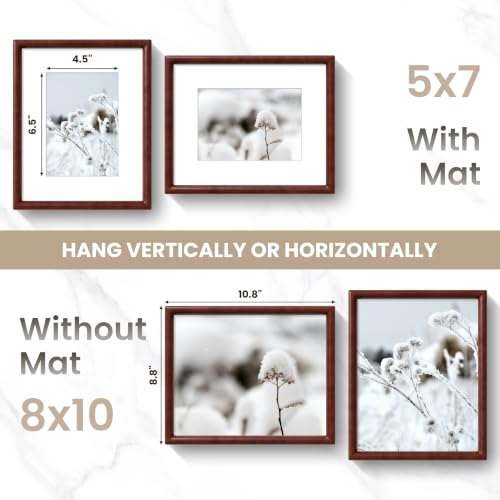 Acovy 8x10 Picture Frame, Natural Solid Mahogany Wood | Handcrafted Wooden Frame, Matted to 5x7, High Definition Tempered Glass, Wall Hook Included - color: Mahogany, size: 8"x10"