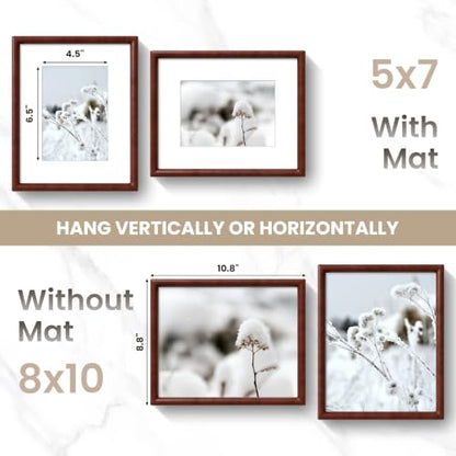 Acovy 8x10 Picture Frame, Natural Solid Mahogany Wood | Handcrafted Wooden Frame, Matted to 5x7, High Definition Tempered Glass, Wall Hook Included - color: Mahogany, size: 8"x10"