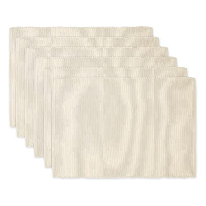 DII Basic Everyday Ribbed Tabletop 100% Cotton, Placemat Set, 13x19, Natural, 6 Piece - color: Natural, size: 13x19"