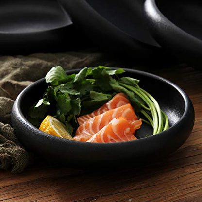 Uaral Japanese Salad Plate,Black Plates and Bowls Set,Stoneware Black Plate Set,Appetizer Plates Set of 4,5.5 inch,14 oz(Texture Matte) - color: Black Txeture