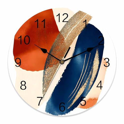 Yukro 14 Inch Abstract Graffiti Wall Clock, Vintage Gold Orange Blue Shape Battery Operated Silent Non Ticking Clocks, Easy to Read Round Wall Clock for Kitchen/Living Room/Bedroom/Office - color: Blue Orange, size: 14 Inch