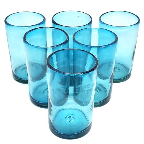 Solid Aqua Blue 14 oz Drinking Glasses (set of 6), Recycled Glass, Lead-free, Toxin-Free (14oz Drinking) - color: Aqua Blue, size: 14 oz