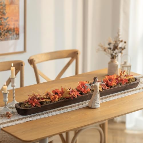Hanobe 39" Large Wood Decorative Dough Bowl for Dining Table Centerpiece | Extra Long Brown, Farmhouse Style, Wooden Catch All Key Tray for Kitchen Counter, Coffee Table, Entryway Decor