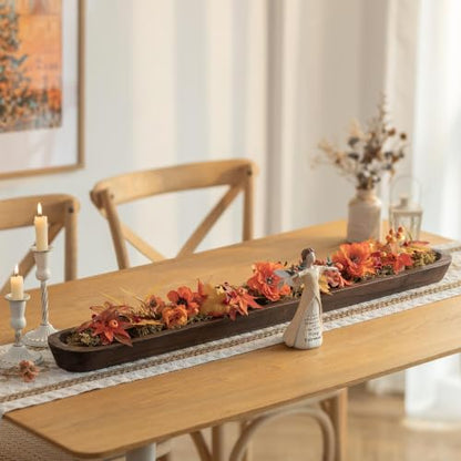 Hanobe 39" Large Wood Decorative Dough Bowl for Dining Table Centerpiece | Extra Long Brown, Farmhouse Style, Wooden Catch All Key Tray for Kitchen Counter, Coffee Table, Entryway Decor