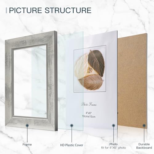 XUANLUO 4x6 Picture Frames Set of 4 Rustic Retro Photo Frame with HD Plastic Cover for Wall Mount and Tabletop Display Family Friends Wedding Gift - color: white-4pcs, size: 4×6 inch