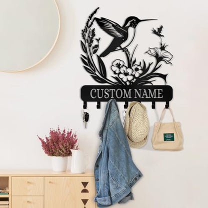 Personalized Metal Key Holder for Wall | Key Holder Wall Mount | Custom Name Bird Design Key Rack Hanger with Hooks | Key Rack Coat Rack | Key Hanger Wall Hanging for Kitchen Bedroom Office - color: 02 Bird