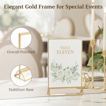 EHWINE 6 Pack Acrylic Sign Holder 4 x 6, Double Sided Gold Picture Frame Stand up Table Top Sign Holders, Clear Display Stand Menu Flyer Holder for Wedding Party