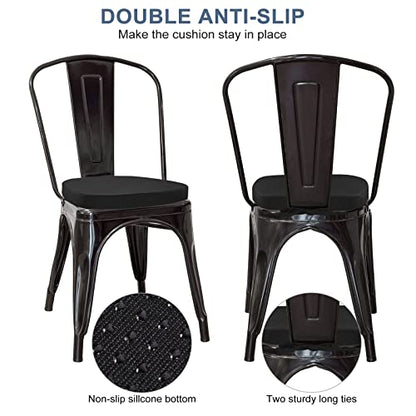 GUEGLSA Outdoor Metal Chair Seat Cushions 14x14 inch, Waterproof Non Slip Dining Chair Pad with Ties, U Shaped Metal Chair Cushion for Patio Home Kitchen Dining Chair, Set of 2, Black - color: Black