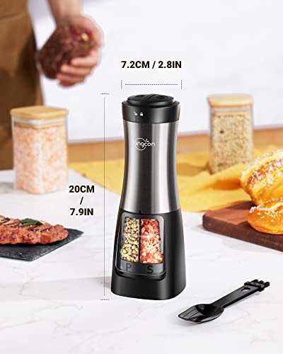 Sangcon 2-in-1 Automatic Electric Salt and Pepper Grinder with LED Light | Refillable dual 75ml chambers, 150ml capacity, one-handed buttons, adjustable coarseness, ceramic mills, battery powered - color: Battery-Operated