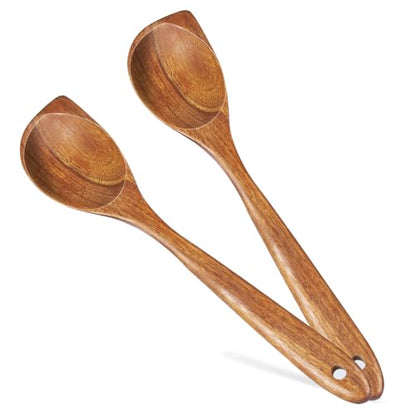 2 Pack Premium wooden spoons for cooking - Acacia Wood Kitchen utensils for Cooking and Stirring, Durable Hardwood Stirring Spoon, Non-Scratch Cooking utensil Tool, Ergonomic Handle 13 Inches - size: Cooking Spoons