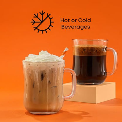 JoyJolt Glass Coffee Cups - 15.5oz Diner Mugs Set of 6. Bar Accessories, Cafe Style Clear Mug, Cappuccino, Latte, Tea Cup, Large Espresso Glasses - size: Set of 6