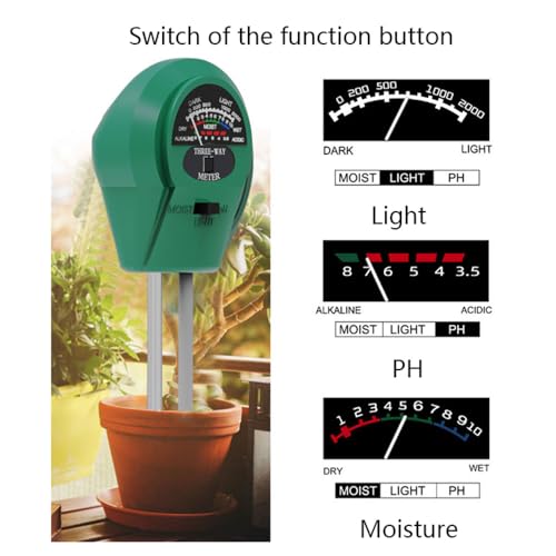 Soil Meters,Soil Test Kit, 3-in-1 Soil Moisture Tester, Soil PH Sunlight Meter for Plants Garden Lawn Farm Indoor Outdoor Use