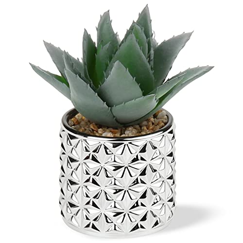 Briful Small Artificial Succulents in Pots 5.1'' Tall Realistic Fake Potted Plants for Home Hotel Exhibition Decor Indoor Cute Succulents Faux Plants with Silver Glass Pot - color: Light Green Aloe#008