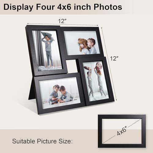 4x6 Picture Frames Collage 1 Pack, 4 Opening Multi Family Photo Collage Frames with Real Glass for Wall Hanging or Tabletop, Black - color: Black