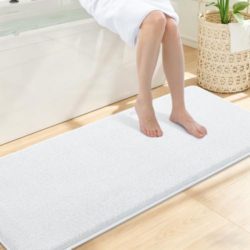 Smiry Memory Foam Bath Mat 59x20, Extra Soft Absorbent Bathroom Rugs | White Quick Dry, Machine Washable Bath Mats for Bathroom, Shower, Tub and Home Decor Accessories - color: White, size: 59'' X 20''