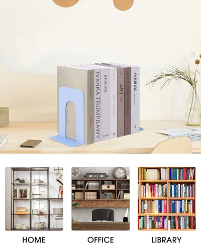 Honagu Bookends, Metal Book Ends, Bookends for Shelves, Book Holder Stopper for Heavy Books/CDs/DVDs ((1 Pair/2 Pieces, Macaron Blue) - color: Macaron Blue