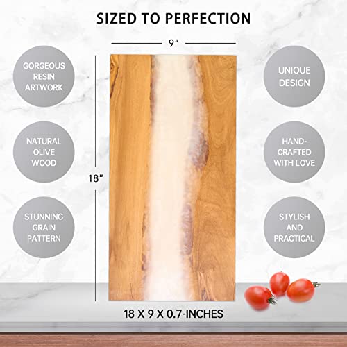 Italian Olive Wood luxury Cheese board with Resin, Charcuterie board, Chopping and Cutting Board for Meat Vegetable & Fruit, Wooden Epoxy Serving Board (White) - color: White