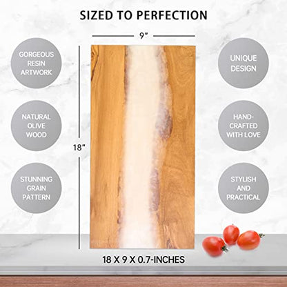 Italian Olive Wood luxury Cheese board with Resin, Charcuterie board, Chopping and Cutting Board for Meat Vegetable & Fruit, Wooden Epoxy Serving Board (White) - color: White