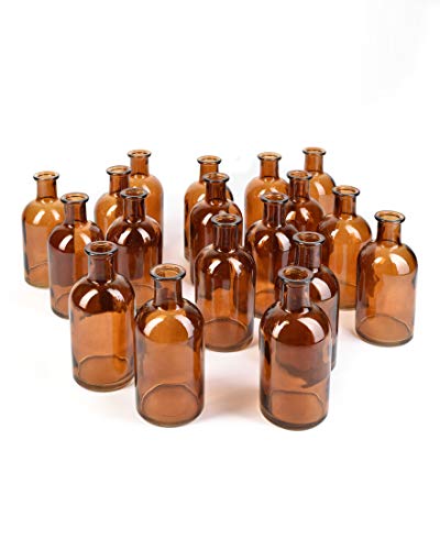 Serene Spaces Living Bud Vases, Apothecary Jars, Decorative Glass Bottles, Centerpiece for Wedding Reception, Mini Flower Vases, Small Medicine Bottles for Home Decor (Amber, Set of 48) - color: Amber, Small, Set of 48