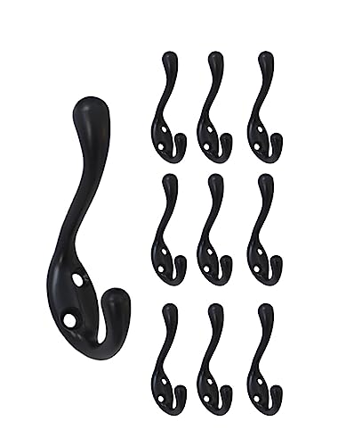 Premium Quality Heavy Duty Coat and Hat Hook Hanger, 3-3/8", Zinc Die Cast, Black, 10 Pack, Made in Taiwan - size: 10 Pack (Black)
