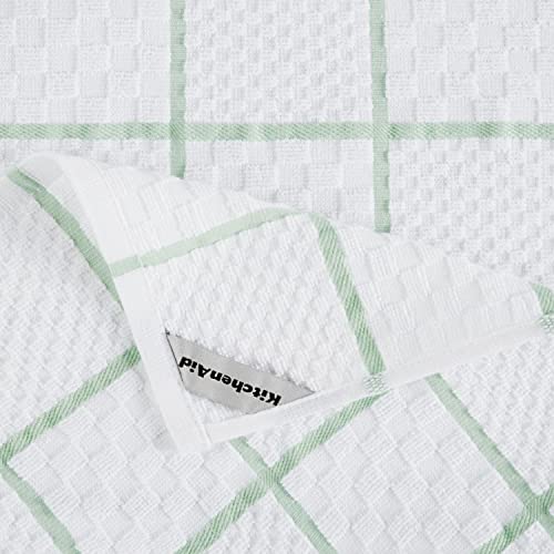 KITCHENAID Quilted Cotton Terry Cloth Oven Mitt, Pot Holder, Kitchen Towel 4-Pack Set, Heat Resistant, Silicone Grip, 16"x26", 7"x13" & 7"x10", Pistachio - color: Pistachio