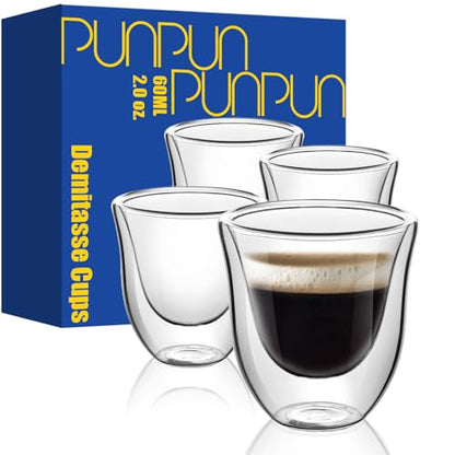 PunPun Espresso Cups, 2.0OZ. 60ml, Double Wall Clear Thermo Glass, Set of 4 - color: 60ml / set of 4