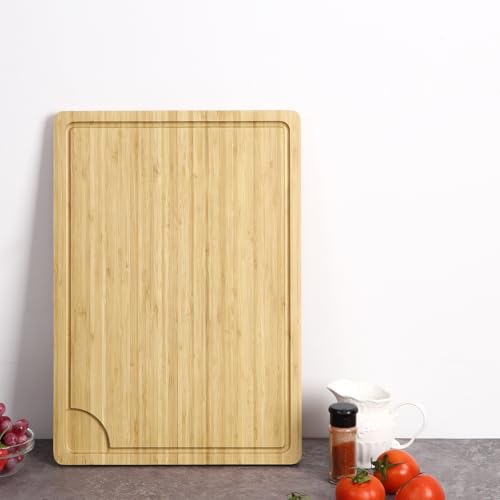 20 Inch Large Bamboo Cutting Board, Wooden Cutting Board for Kitchen with Handles and Juice Groove, Chopping Board for Meat, Reversible Cheese Board Charcuterie Serving Tray, 20"x14" - color: Natural, size: 20"L x 14"W
