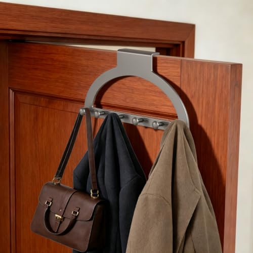 DYRABREST Over Door Hook Rack No Drill Heavy Duty 6 Hook Hanger | for Coats Towels Bags Bedroom Bathroom Kitchen Entryway Storage Carbon Steel Black 16.61 x 7.68 in