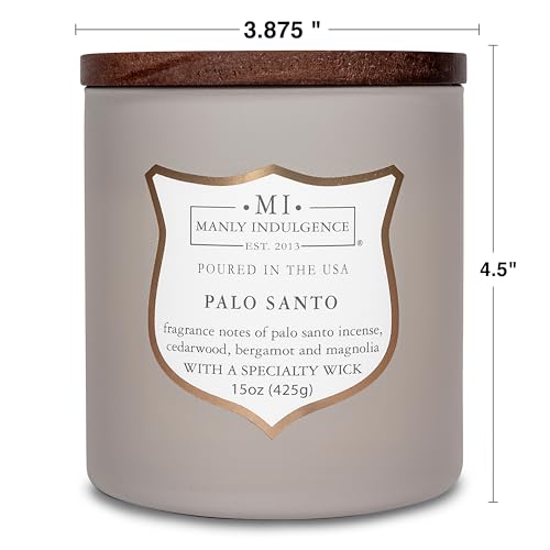 Manly Indulgence Palo Santo Scented Candles for Men, 15 oz Wooden Wick, Premium Soy Blend Wax, 60H Burn, Candles for Home Scented - Made in The USA - color: Palo Santo