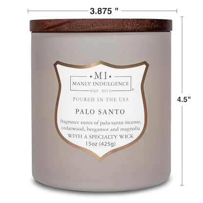 Manly Indulgence Palo Santo Scented Candles for Men, 15 oz Wooden Wick, Premium Soy Blend Wax, 60H Burn, Candles for Home Scented - Made in The USA - color: Palo Santo