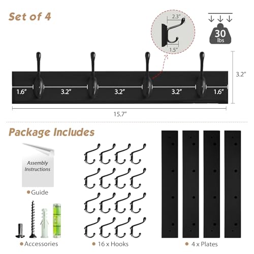 Forbena Black Coat Rack Wall Mount, Coat Hooks Wall Mounted for Entryway Closet Bedroom Bathroom Office, Antique Coat Hanger for Hanging Hats, Towels, Purses, Bags, Clothes, Backpack (Black) - color: Metal Black Hooks and Black