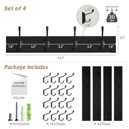 Forbena Black Coat Rack Wall Mount, Coat Hooks Wall Mounted for Entryway Closet Bedroom Bathroom Office, Antique Coat Hanger for Hanging Hats, Towels, Purses, Bags, Clothes, Backpack (Black) - color: Metal Black Hooks and Black