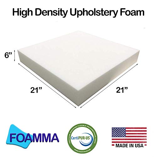 Foamma 6" x 21" x 21" High Density Upholstery Foam, Chair Cushion Square Foam for Dining Chairs, Wheelchair Seat Cushion Replacement - color: High Density, size: 6" x 21" x 21"