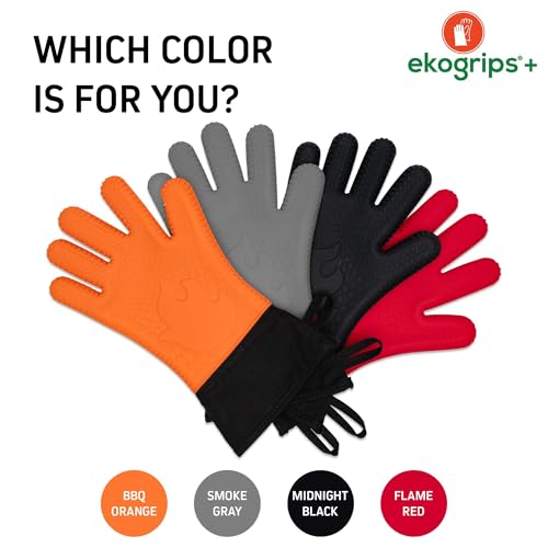 Ekogrips®+ Oven Gloves with Fingers, Comfy Waterproof Heat Resistant Grill Gloves -Long Cuff and Good Dexterity - color: Orange, size: S/M
