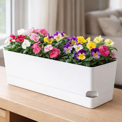 Party Zealot Window Boxes Planters, 3 Pack Self Watering Pots for Indoor Plants 17 Inch Rectangular Planter Rectangle Flower Pots Long Plant Pot Large Window Sill Herb Planter Box, White - color: White