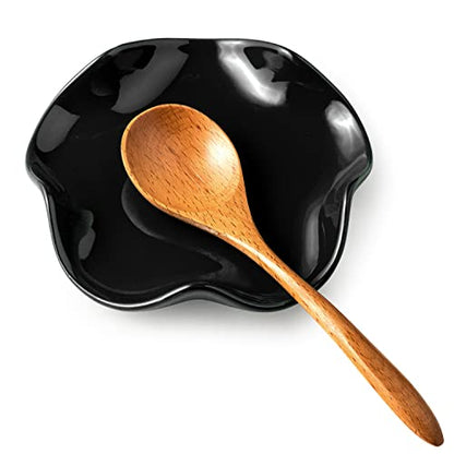 Miamolo Black Spoon Rest for Stove Top, Holds Multiple Utensils, Drip-Free | 5.3" Ceramic Spoon Holder, Heat Resistant | Keep Kitchen Counter Clutter-Free | Cute Spatula Holder Dishwasher Safe, Black - color: Black