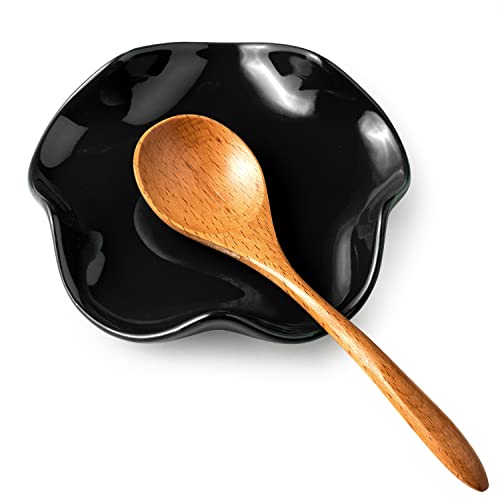 Miamolo Black Spoon Rest for Stove Top, Holds Multiple Utensils, Drip-Free | 5.3" Ceramic Spoon Holder, Heat Resistant | Keep Kitchen Counter Clutter-Free | Cute Spatula Holder Dishwasher Safe, Black - color: Black