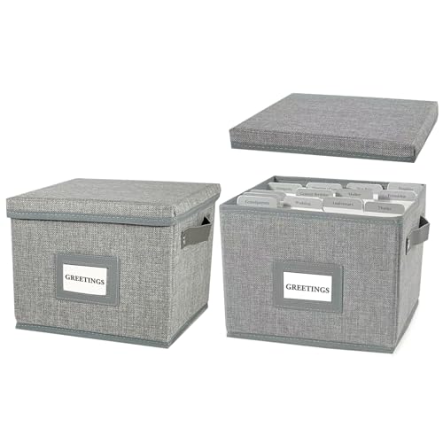 Greeting Card Organizer Box with 16 Dividers,Collapsible Greeting Card Storage Box with Handles Hold 150+ Cards,Greeting Card Holder for Greeting Cards,Sticker, Recipes, Photos, Envelopes,2-Pack - color: Gray, size: 2 pcs