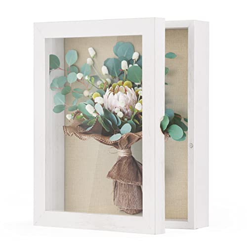 SZQINJI 8x10 Shadow Box Frame Memory Box with Glass Magnetic Door White | Flower Shadow Box, Display Case with Linen Back for Memorabilia Awards Medals Photos Rustic Black Wall and Tabletop - color: Rustic White, size: 8x10
