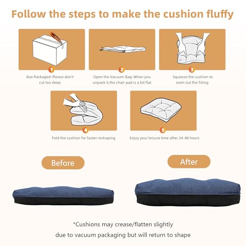 RACE LEAF Indoor Chair Cushions 4 Pack, Tufted Memory Foam Dining Room Chair Pads with Ties and Non-Slip Backing, Kitchen Seat Cushions 15.5" X 15.5" Navy - color: Navy