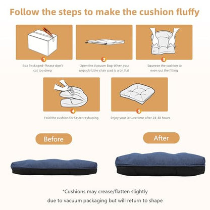 RACE LEAF Indoor Chair Cushions 4 Pack, Tufted Memory Foam Dining Room Chair Pads with Ties and Non-Slip Backing, Kitchen Seat Cushions 15.5" X 15.5" Navy - color: Navy