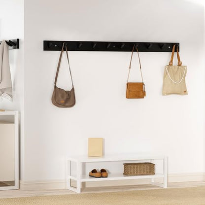 SKOLOO Wall Mounted Coat Rack 38", 10 Hooks, Bamboo, Shaker Style, Black | Wood wall hooks, painted finish, 100-lb cap, entry/bath/bed, hanging backpack coat towel hat, long pegs, 16" stud spacing - color: Black, size: 38 inch
