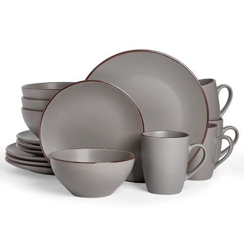 Famiware Venus Dinnerware Sets with Mugs, Ceramic Plates and Bowls for 4 | 16pc Stoneware Dishes, Microwave & Dishwasher Safe, Chip‑Resistant, Everyday & Formal Use, Modern Minimalist, Matte Dark Gray - color: Dark Gray, size: Serves 4 (16pc w/ Mug)