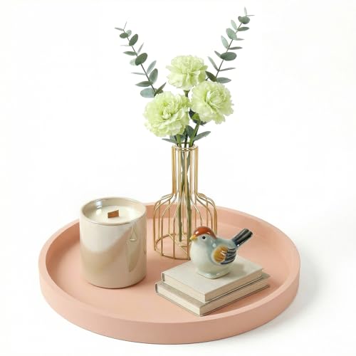 Round Pink Silicone Decorative Bathroom Vanity Tray 9 Inch, Counter Tray for Bathroom Countertop Perfume Holder Dresser Organizer Coffee Table Candle, Non-Slip Durable for Home Use - color: Pink, size: 9.1"