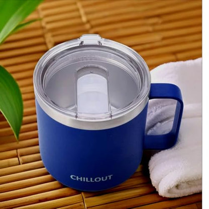 CHILLOUT LIFE 16 oz (Set of 2) Stainless Steel Vacuum Insulated Coffee Mug with Handle and Lid, Large Thermal Camping Coffee Mugs with Sliding Lid for Men & Women - color: Navy Blue, size: 16 Ounces - 2 Pack