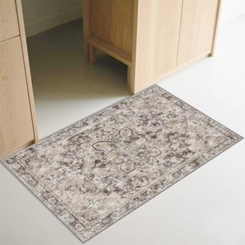 Modern Coffee 2x3 Washable Area Rugs | Non-Slip Entrance Mat, Indoor Entryway Small Rug, Bathroom & Bedroom & Kitchen Carpet, Durable Edge Binding Rugs - color: Brown Beige, size: 2' x 3' (Rectangular)