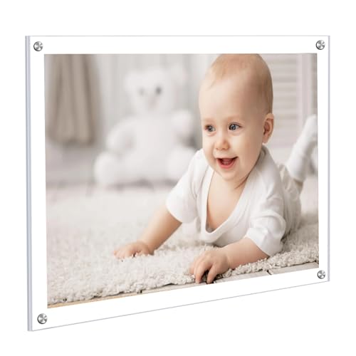Kalami 8x10 Picture Frame Wall Mount Self Adhesive | Clear Acrylic No Drill Floating Frameless Poster Frame for Office Photo Canvas Document Gallery, Full Frame Size 10x11 - size: 8 x 10 in