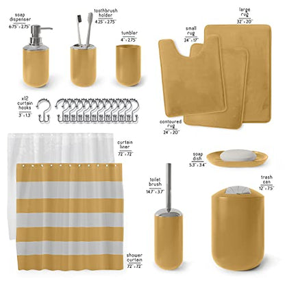 Clara Clark Bathroom Set – Bathroom Sets with Shower Curtain and Rugs, Soft Bathroom Rugs Non Slip, 23PC Gold Bathroom Accessories Set Complete with Bath Rugs, Shower Curtain Set with Liner and Hooks - color: Gold, size: Complete Set + Bath Rugs